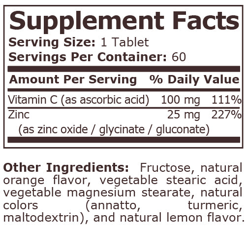 ZINC + VITAMIN C ORANGE FLAVORED - 60 Dissolving Tablets