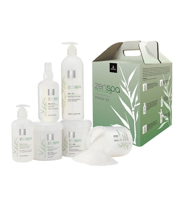Starter Kit Set Jessica: ZenSpa Revive, Volcanic Pumice, Exfoliating, Foot Scrub, 435 g + ZenSpa Restore, Aloe Vera, Cuticle Remover Gel, 251 ml + ZenSpa Intense, Vitamin E, Moisturizing, Foot Cream, 425 g + ZenSpa Awaken, Soothing, Foot Bath Salt, 453... - Feel You