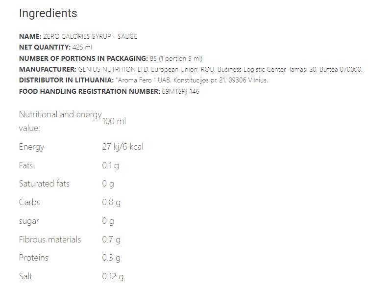 Zero Calories Syrup - 425 мл - Feel You