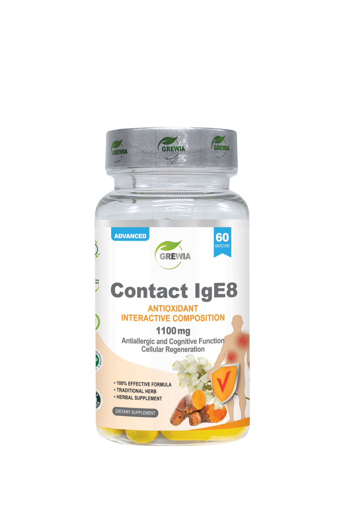 Contact IgE8 Antioxidant Composition Herbal Supplement 1100 mg Daily Dose – 60 Caps.