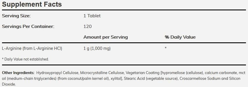 L-Arginine 1000 mg / Double Strength - 120 Таблетки - Feel You