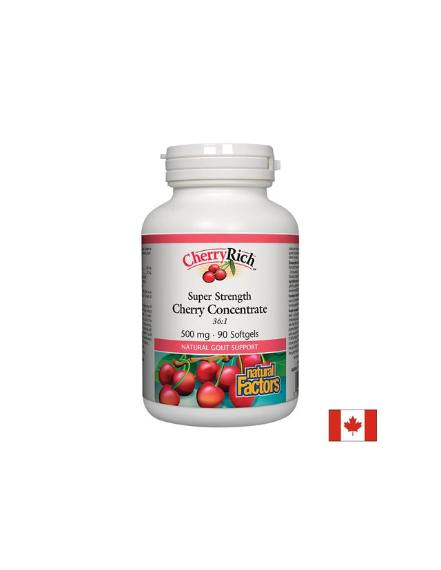 При подагра - Череша супер концентрат - CherryRich™ 500 mg, 90 софтгел капсули Natural Factors - Feel You