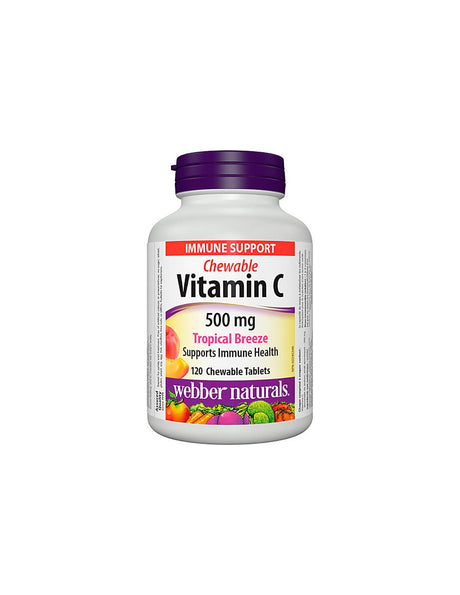 Chewable Vitamin C Tropical Breeze - Витамин С 500 mg, 120 дъвчащи таблетки с вкус на тропически плодове Webber Naturals - Feel You