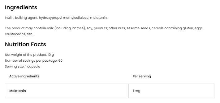 Melatonin 1 mg - 60 капсули - Feel You