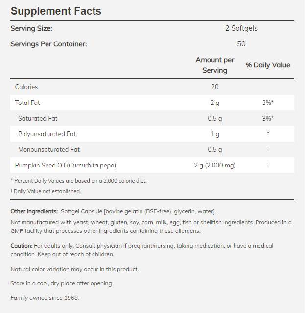 Pumpkin Seed Oil 1000 mg - 200 Гел капсули - Feel You