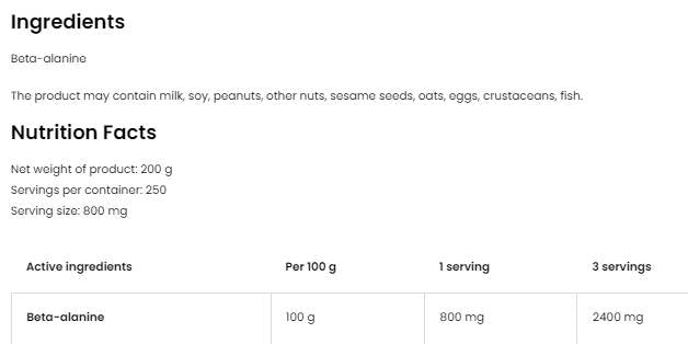 Beta Alanine Powder 200 грама - Feel You