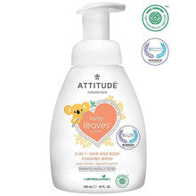 Attitude - Dětská mycí pěna (2 v 1) Baby Leaves s vůní hruškové šťávy 295 ml