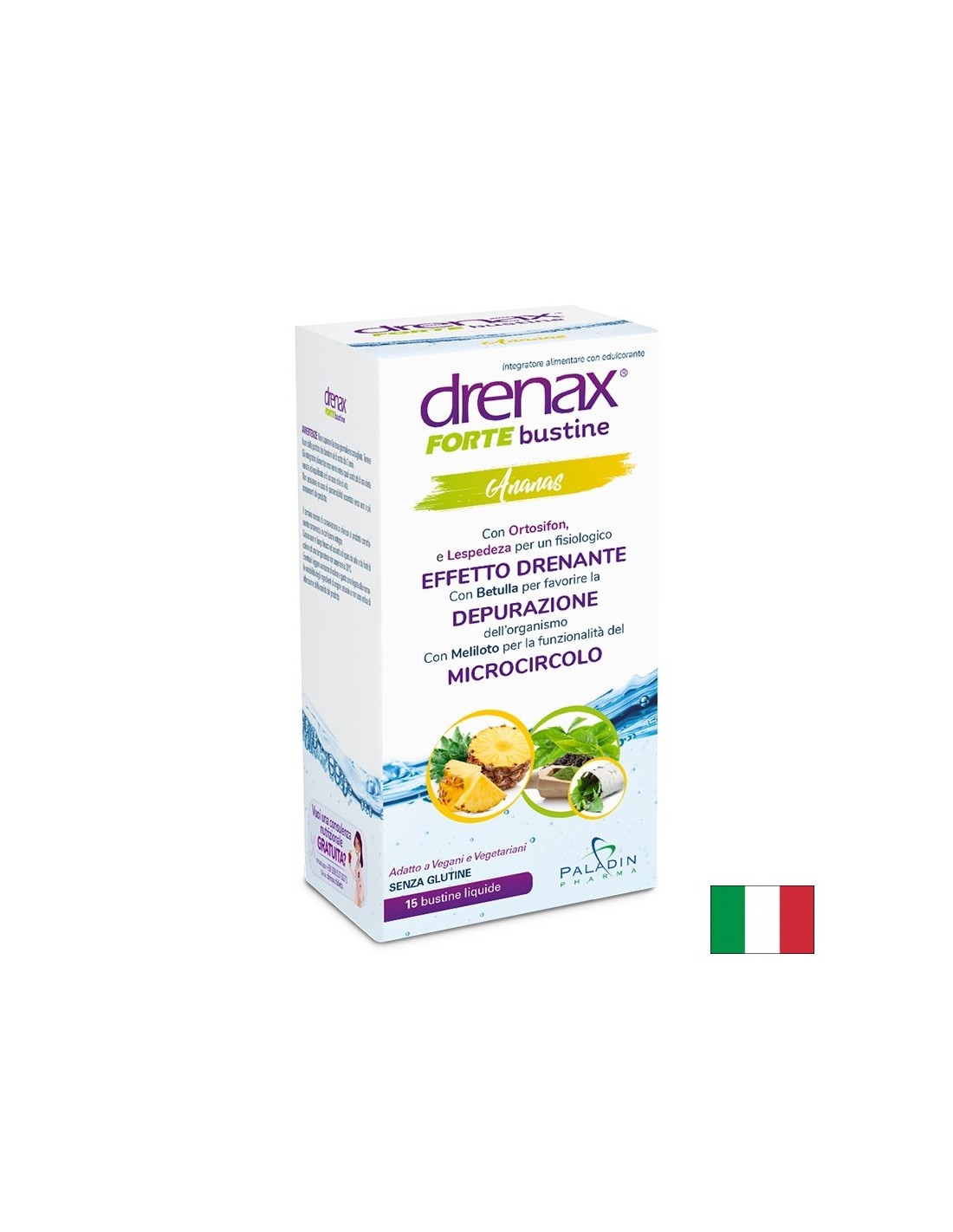Diuretic formula against obesity and cellulite - Drenax - Drenax® with pineapple, blackcurrant and green tea, 15 sachets with liquid x 15 ml