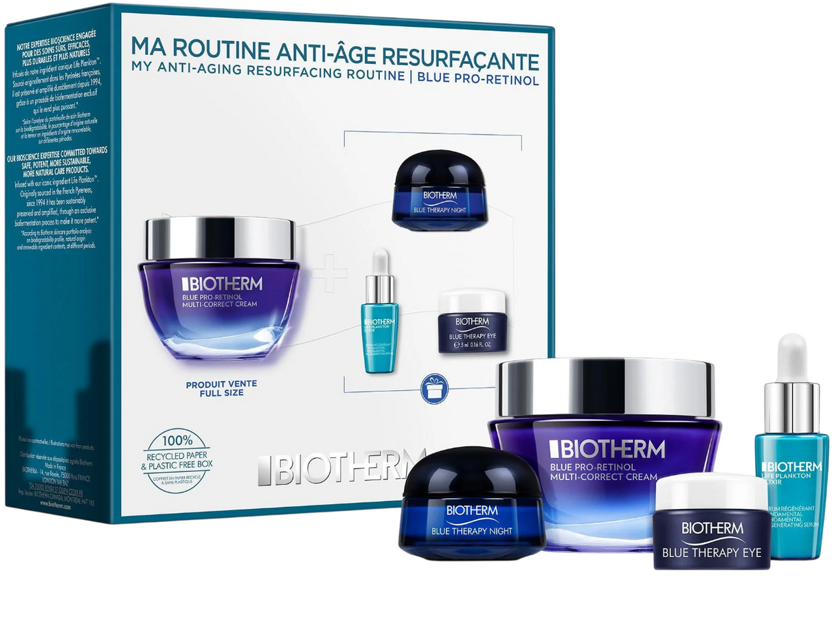 Set Biotherm: Blue Pro-Retinol, Multi Correcting, Cream, For Face, 50 ml + Life Plankton Elixir, Regenerating, Day & Night, Serum, For Face, 7 ml + Blue Therapy, Anti-Aging, Night, Cream, For Face, 15 ml + Blue Therapy, Anti-Ageing, Eye Cream, 15 ml - Feel You