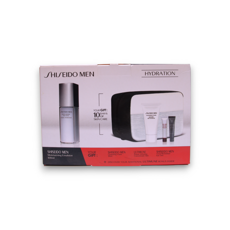 Gift Set Shiseido: Men, Moisturizing, Emulsion, For Face, 100 ml + Men, Cleansing, Cleansing Foam, 30 ml + Ultimune, Antioxidants, Hydrating & Repairing, Day & Night, Serum, For Face & Neck, 5 ml + Men, Toiletry, GWP Textile Pouch + Men, Anti-Ageing, D... - Feel You