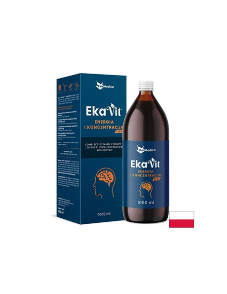 Течен витамин с билкови екстракти за енергия и фокус - EkaVit, 1 литър, 20 дози - Feel You