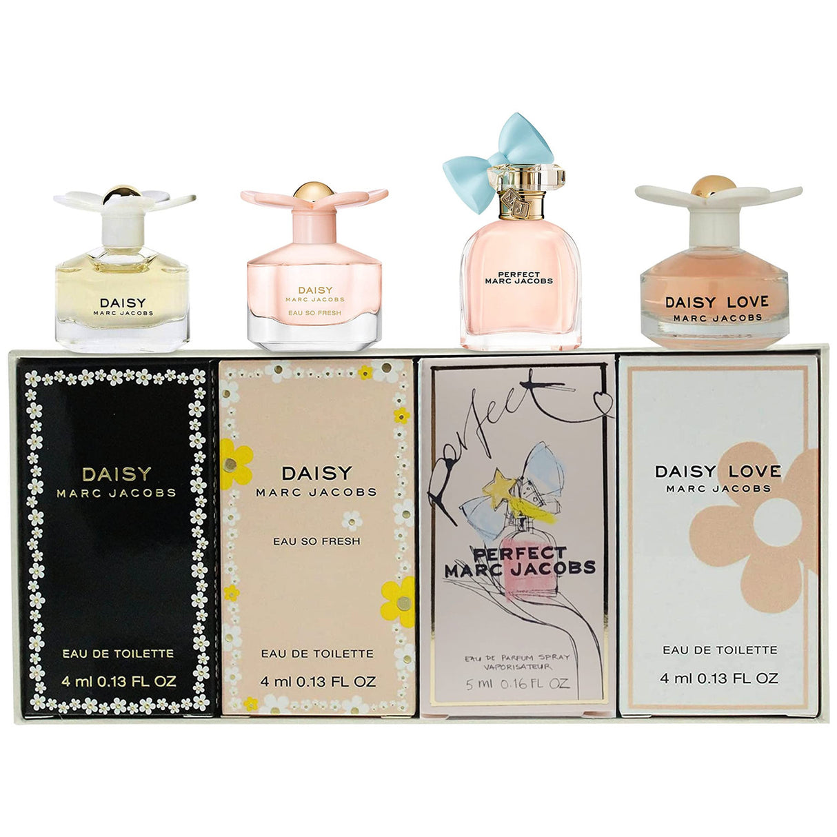 Set Marc Jacobs: Perfect, Eau De Parfum, For Women, 4 ml *Miniature + Daisy, Eau De Toilette, For Women, 4 ml *Miniature + Daisy Love, Eau De Toilette, For Women, 4 ml *Miniature + Daisy Eau So Fresh, Eau De Toilette, For Women, 4 ml *Miniature - Feel You