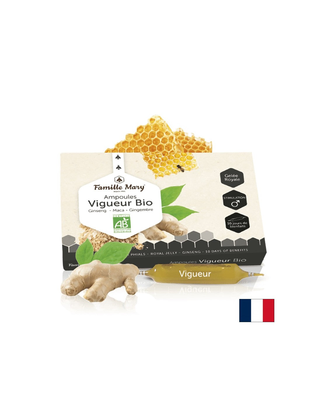 Ampoules Vigueur Bio Ginseng, Maca, Gingembre + Gelée royale / Формула за жизненост и мъжка потентност, 10 ампули Famille Mary - Feel You