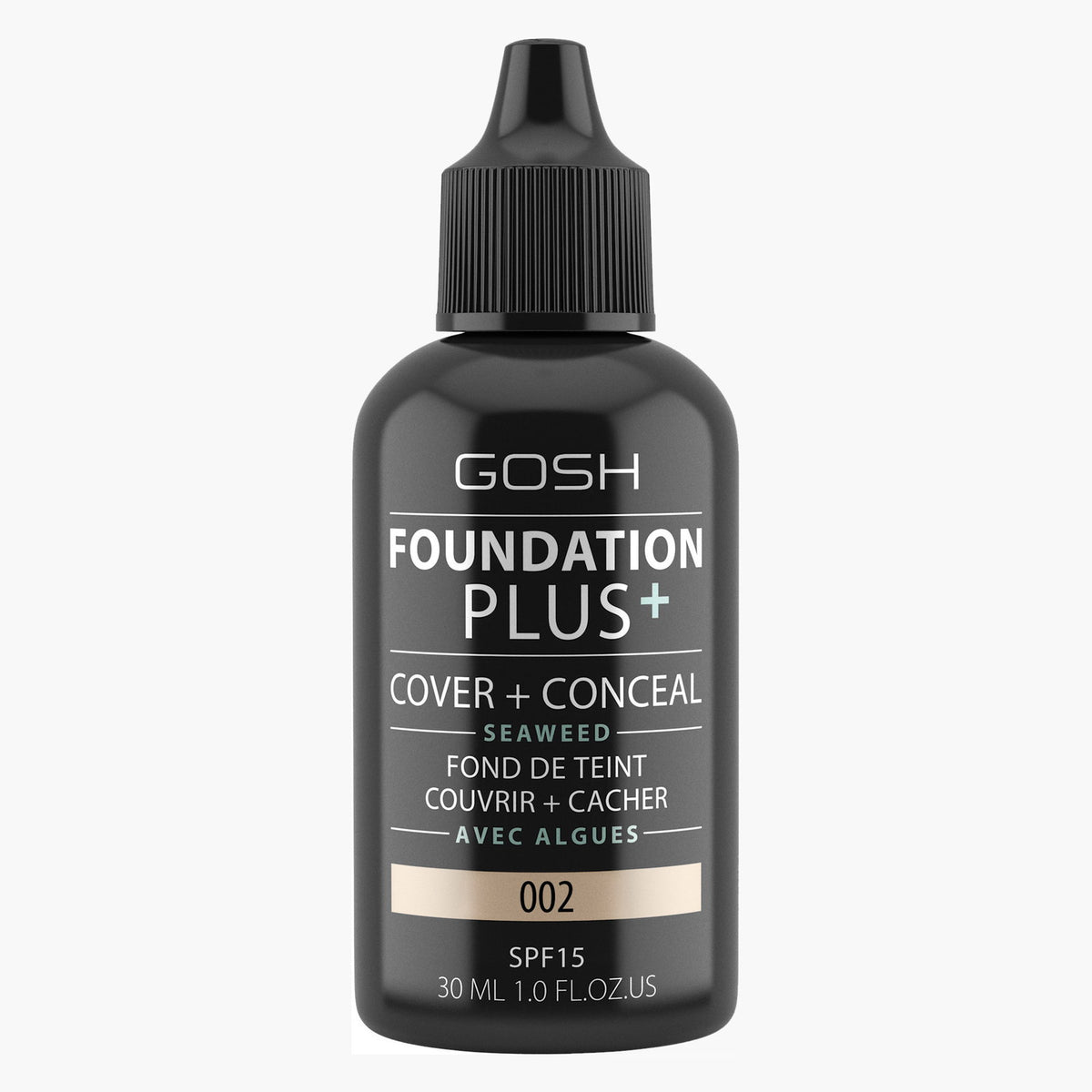 Gosh, Foundation Plus+, Cover & Conceal, Liquid Foundation, 002, SPF15, 30 ml