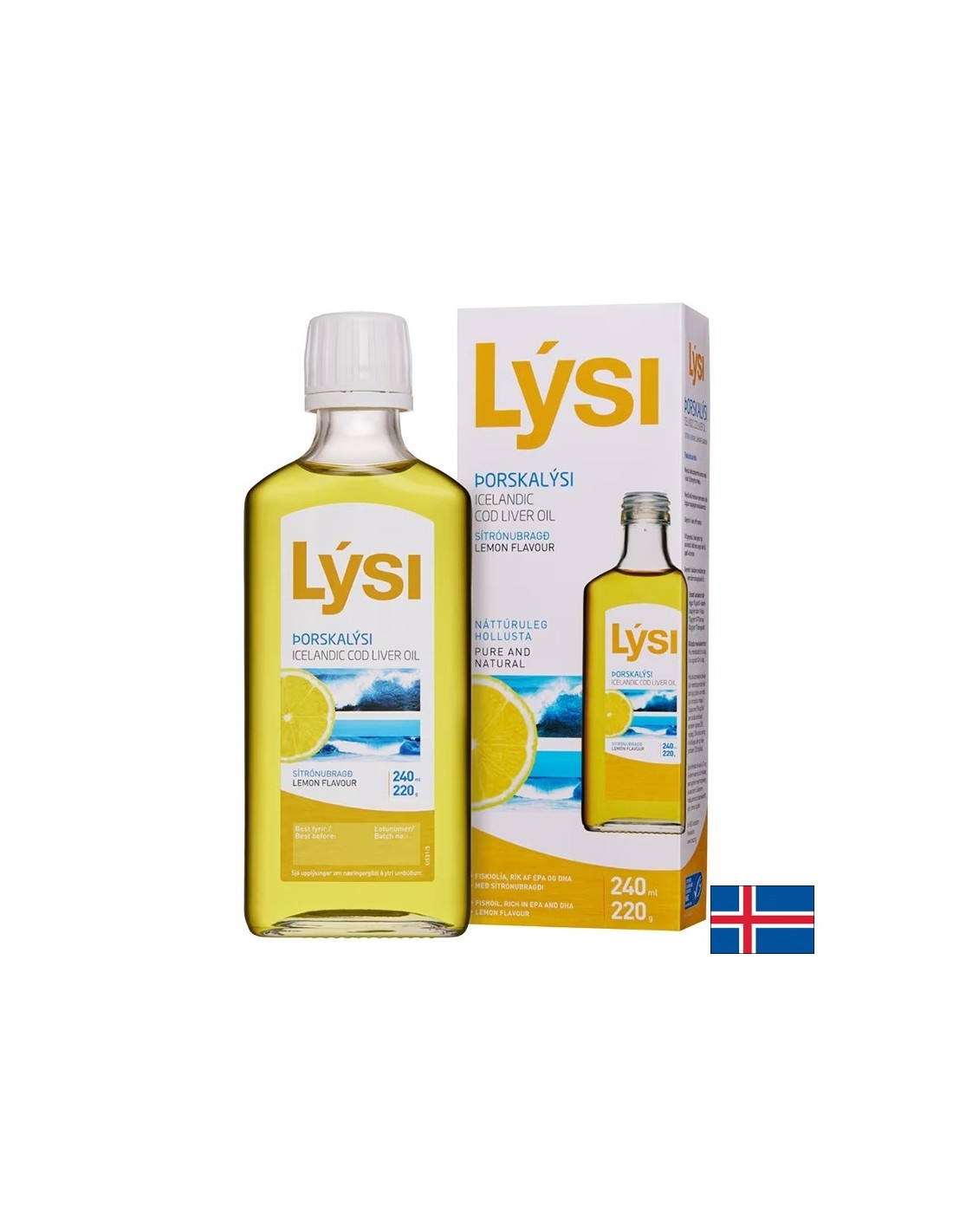 Omega-3 – Icelandic cod liver oil (+ vitamins A &amp; D3), 2160 mg, 240 ml with lemon flavor