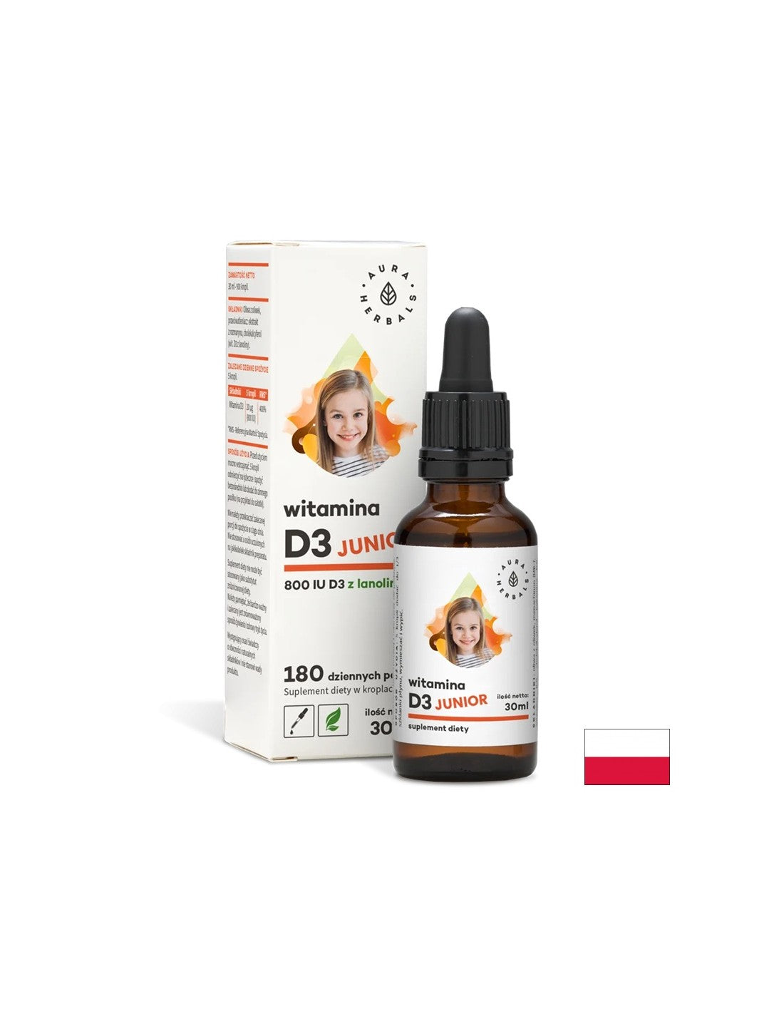 Immune and bone system - Vitamin D3 (800 IU) - for children and adults, 30 ml drops Aura Herbals