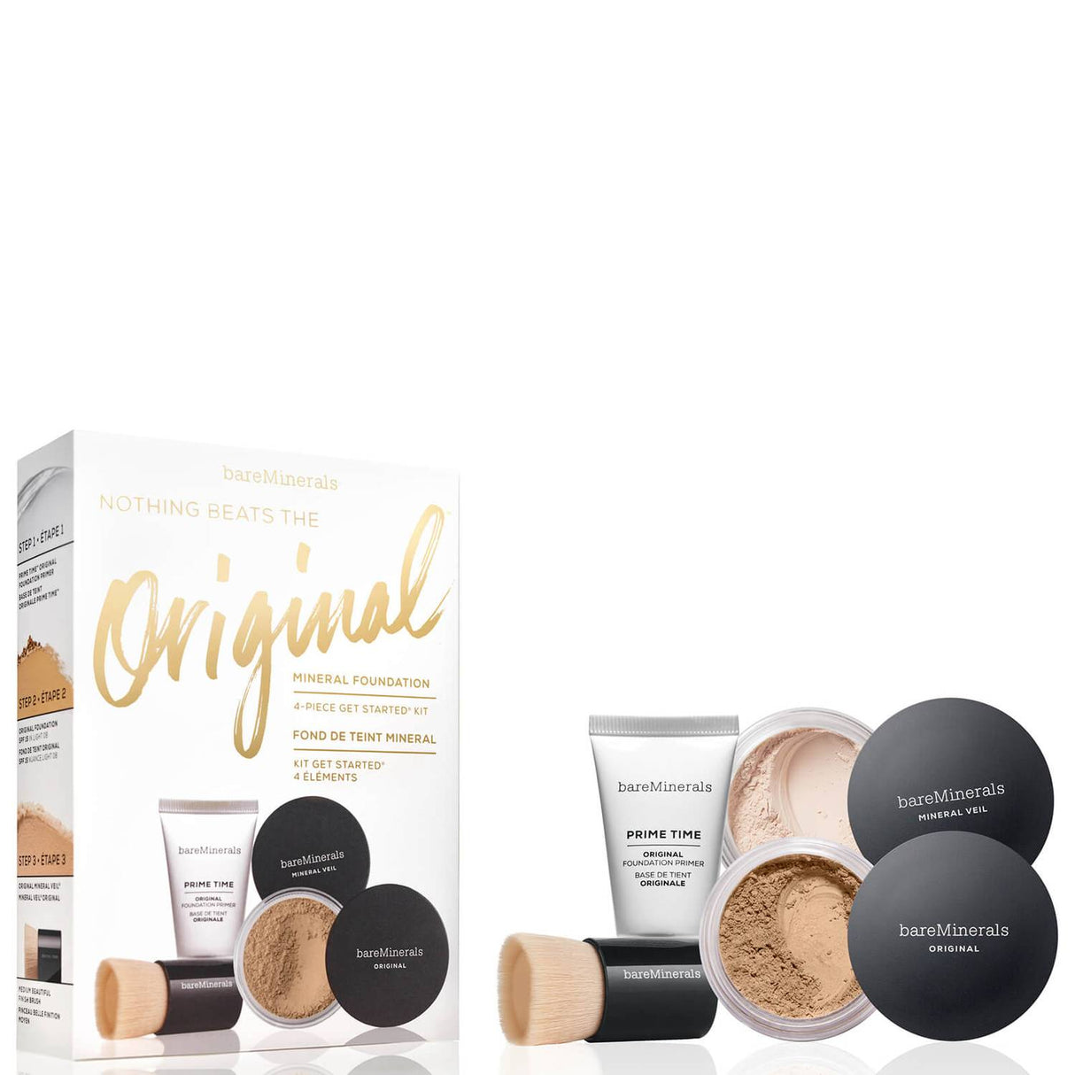 Nothing Beats The Original Set BareMinerals: BareMinerals, Setting, Powder Brush + Mineral Veil, Matte Finish, Loose Setting Powder, Golden Tan, 2 g +  + Prime Time, Vitamin E, Smooth Wear, Foundation Primer, Golden Tan, 15 ml - Feel You