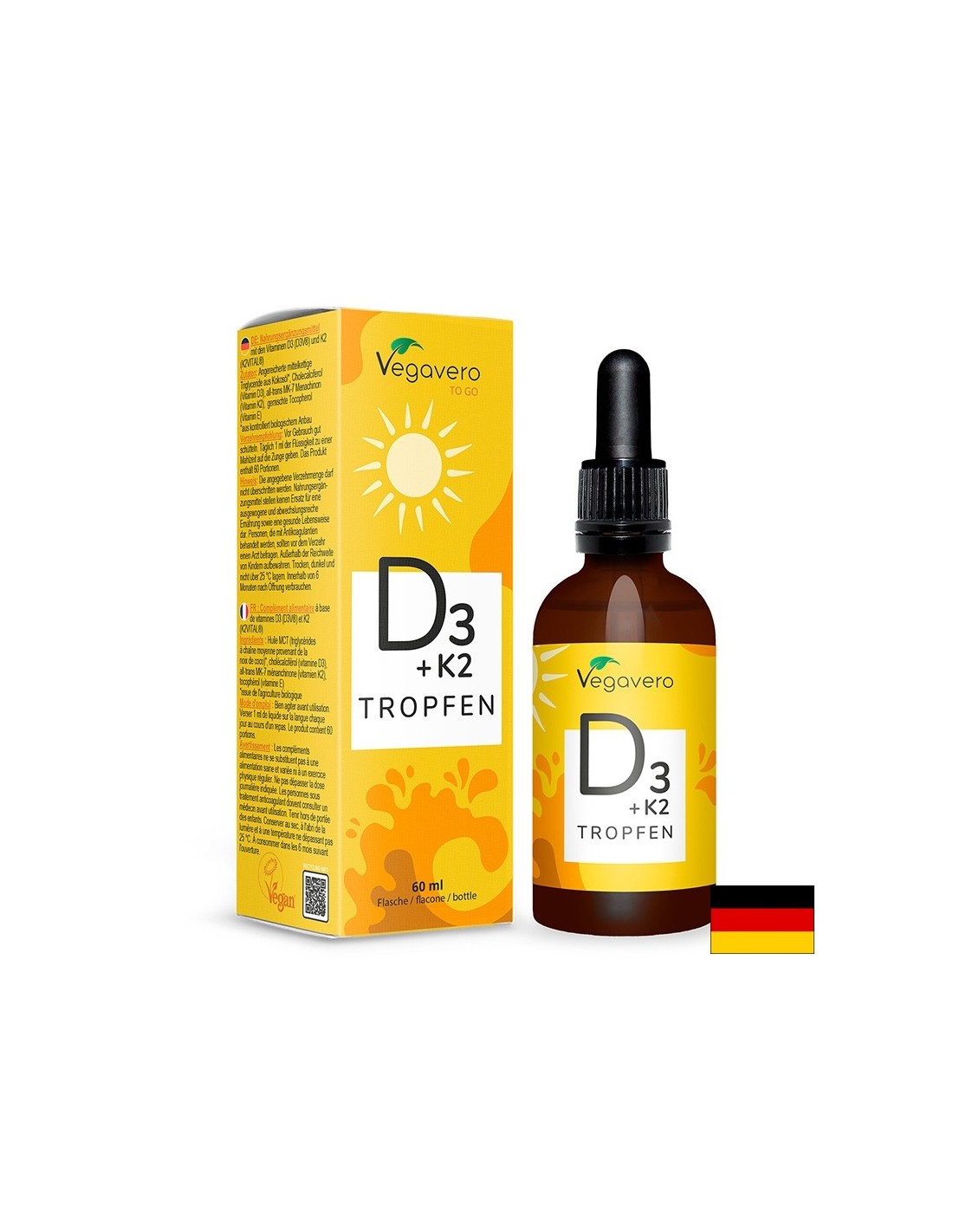 Кости и зъби - Витамин D3 + K2, 60 ml капки - Feel You