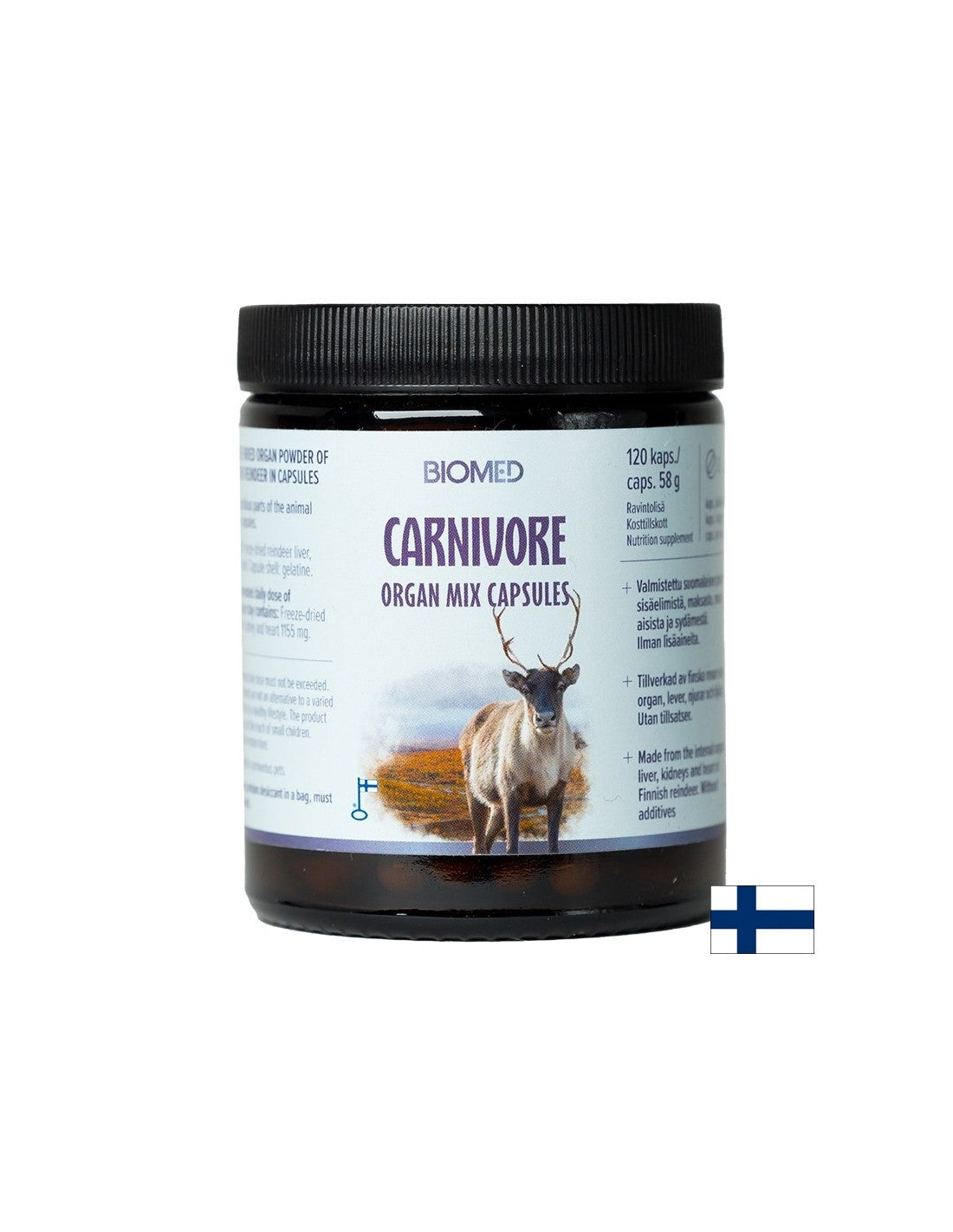 Freeze-dried liver, kidney and heart from Finnish reindeer, 120 capsules