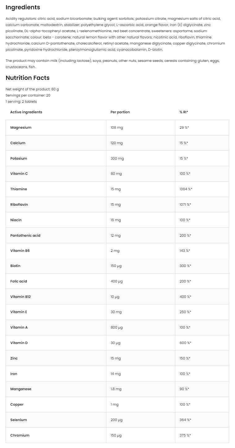 VitaandMinerals | Effervescent Vitamins and Minerals 20 разтворими таблетки - Feel You
