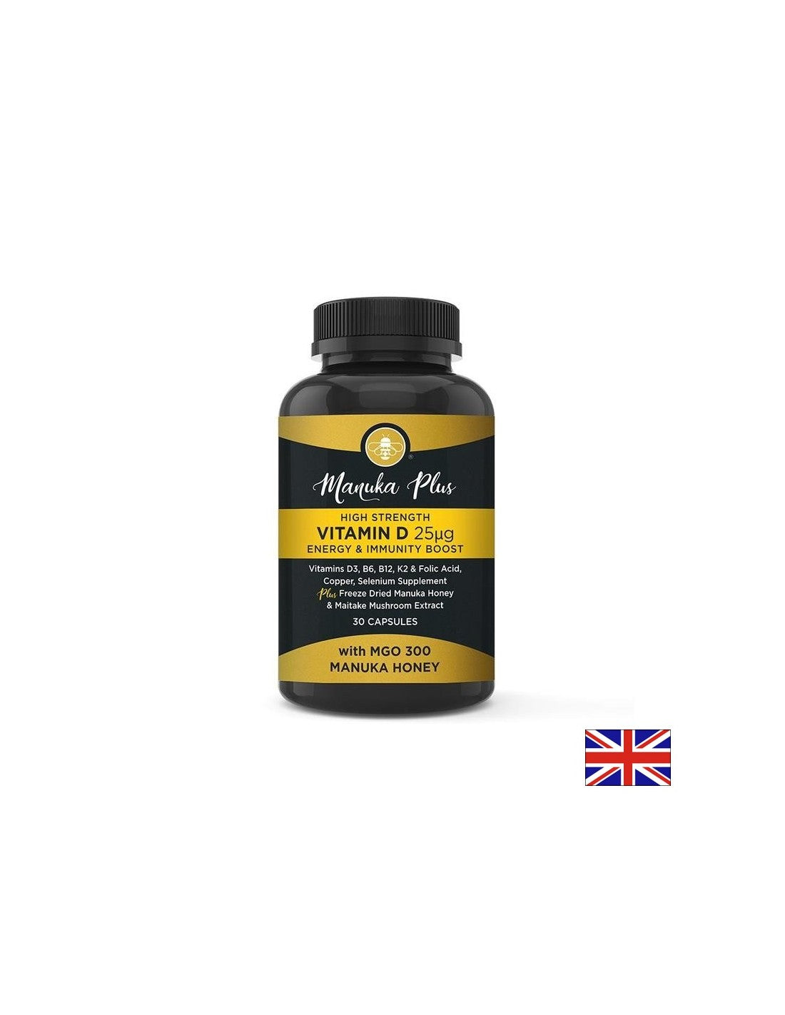 Manuka Plus High Strength Vitamin D3 25 µg  Energy & Immune Boost / Формула за силен имунитет с мед от манука, 30 капсули - Feel You