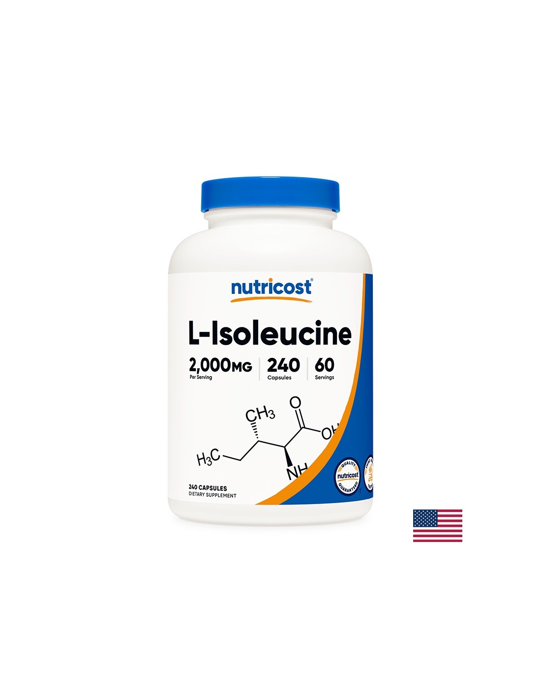 Мускулна маса и издръжливост - Л-Изолевцин (L-Isoleucine), 500 mg х 240 капсули Nutricost - Feel You