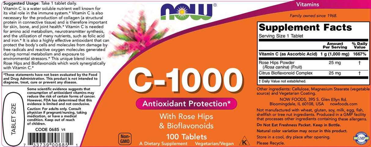 Vitamin C-1000 / with Rose Hips + Bioflavonoids - 250 Таблетки - Feel You