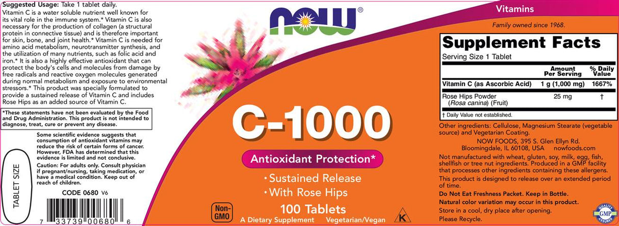 Vitamin C-1000 with Rose Hips / Sustained Release - 100 Таблетки - Feel You