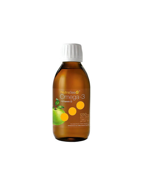 Омега-3 1250 mg + Витамин D3 1000 IU - NutraSea+ D™ - Високоусвоима течна формула, 200 ml, с вкус на зелена ябълка - Feel You