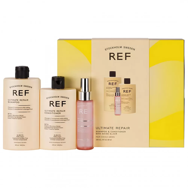 Gift Box Set Ref Stockholm: Ultimate Repair, Sulfates-Free, Hair Shampoo, Repairing & Strengthening, 285 ml + Ultimate Repair, Sulfates-Free, Hair Conditioner, For Hydrate/Detangle & Shine, 245 ml + Shine Elixir, Hair Serum, Softening, 80 ml - Feel You
