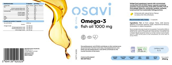 Omega 3 Fish Oil 1000 mg / Lemon Flavor - 180 Гел капсули - Feel You