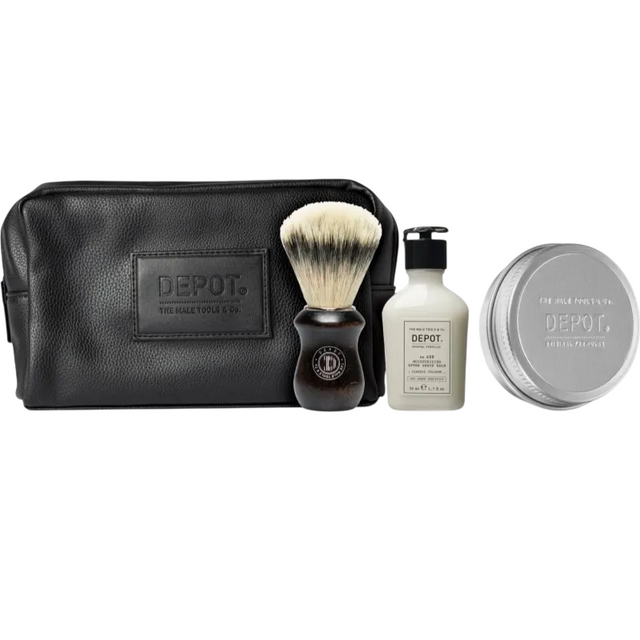 Set Depot: 400 Shave Specifics No. 408, Classic Cologne, Moisturizing, After-Shave Balm, 50 ml + 400 Shave Specifics No. 412, Hydrating, Shaving Soap, 100 g + Accessories No. 731 Luxury, Artificial Fiber, Face Shaving Brush, Brown + The Male Tools, GWP... - Feel You
