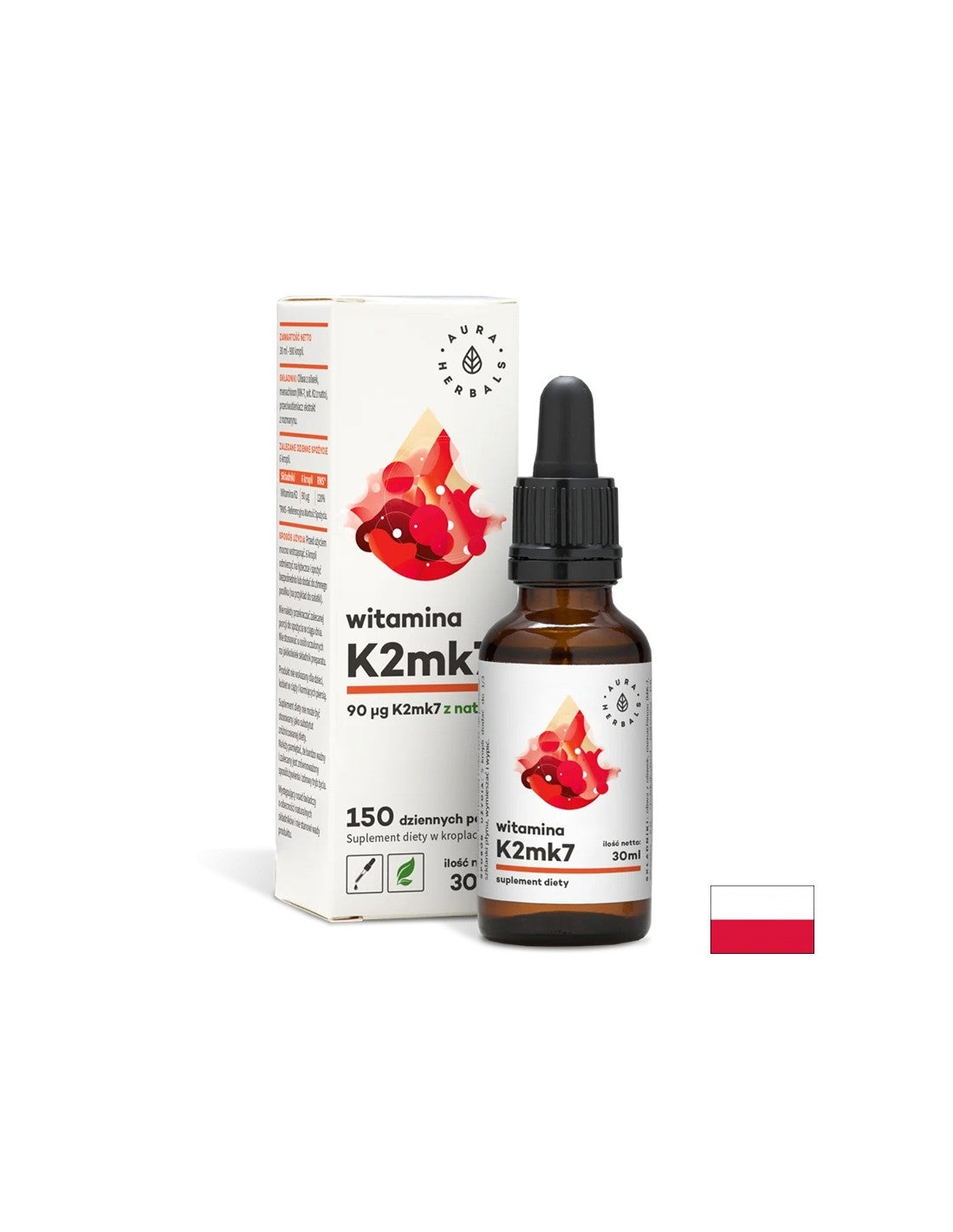 Подобрява плътността на костите - Витамин К2 (МК7), 30 ml капки Aura Herbals - Feel You