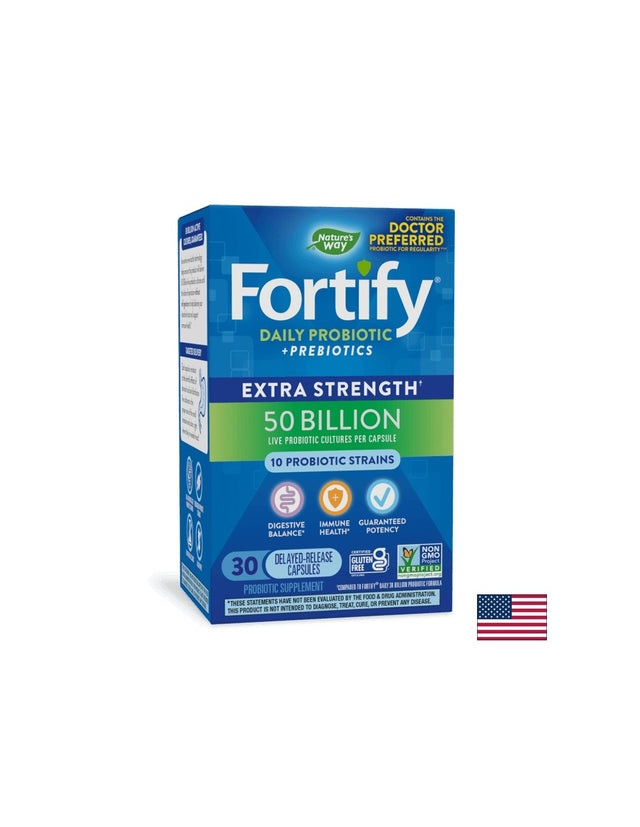 Пробиотик + пребиотици – високо дозирани - Fortify Probiotic Extra Strength, 50 млрд. активни пробиотици, 30 капсули - Feel You