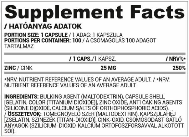 Zinc Caps | 25 mg Zinc Oxide - 30 капсули - Feel You