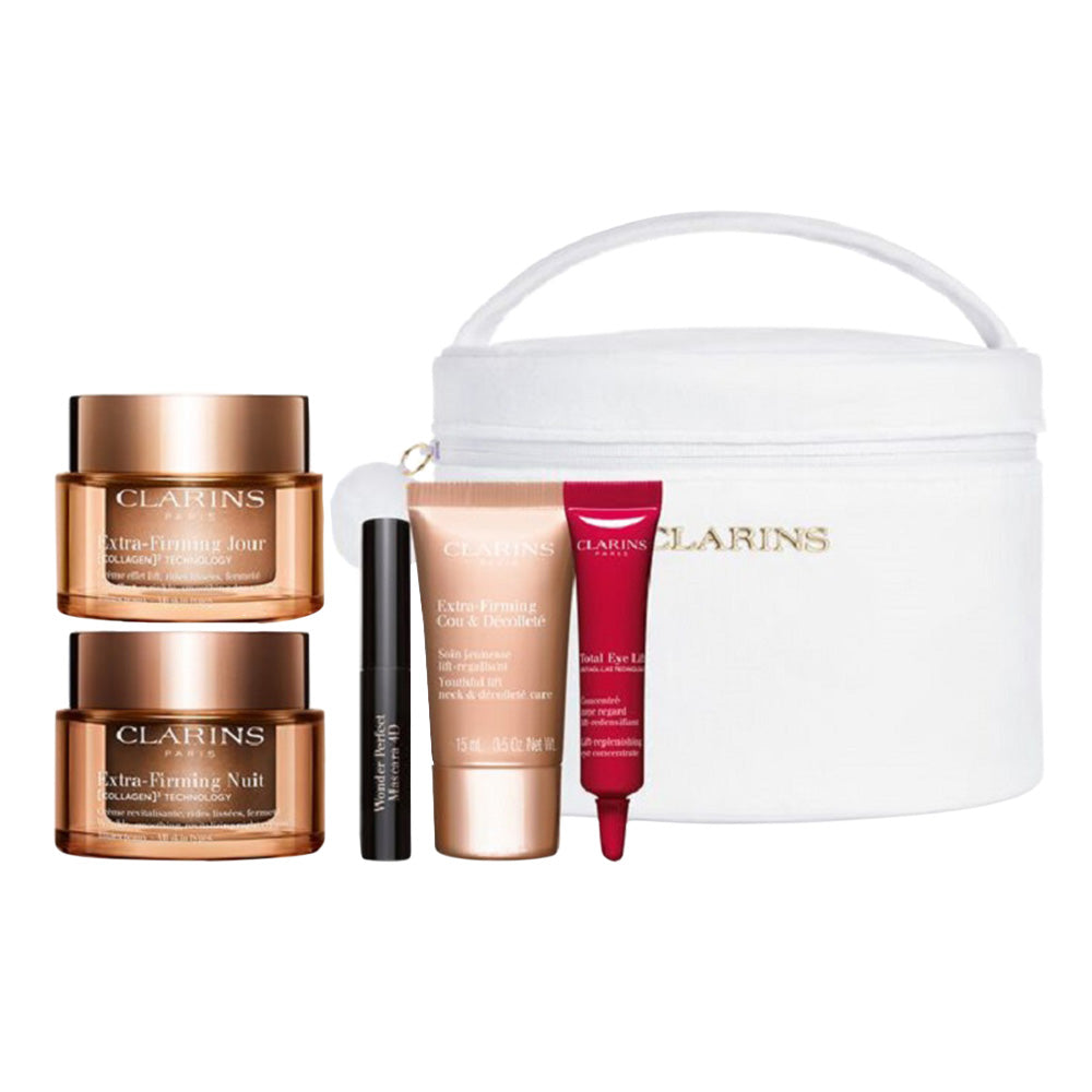 Set Clarins: Extra-Firming, Anti-Ageing, Day, Cream, For Face, 50 ml + Extra-Firming, Anti-Wrinkle, Night, Cream, For Face, 50 ml + Extra-Firming, Firming, Cream, For Neck & Decollete, 15 ml + Total Eye, Lift, Eye Serum, 7 ml + Wonder Perfect, Volumizi... - Feel You