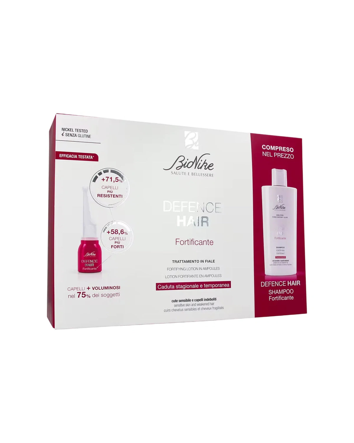 Set BioNike: Defence Hair, Hair Shampoo, Fortifying, 200 ml + Defence, Fortifying, Ampoules Treatment Serum, For Scalp, For Women, 21 pcs, 6 ml