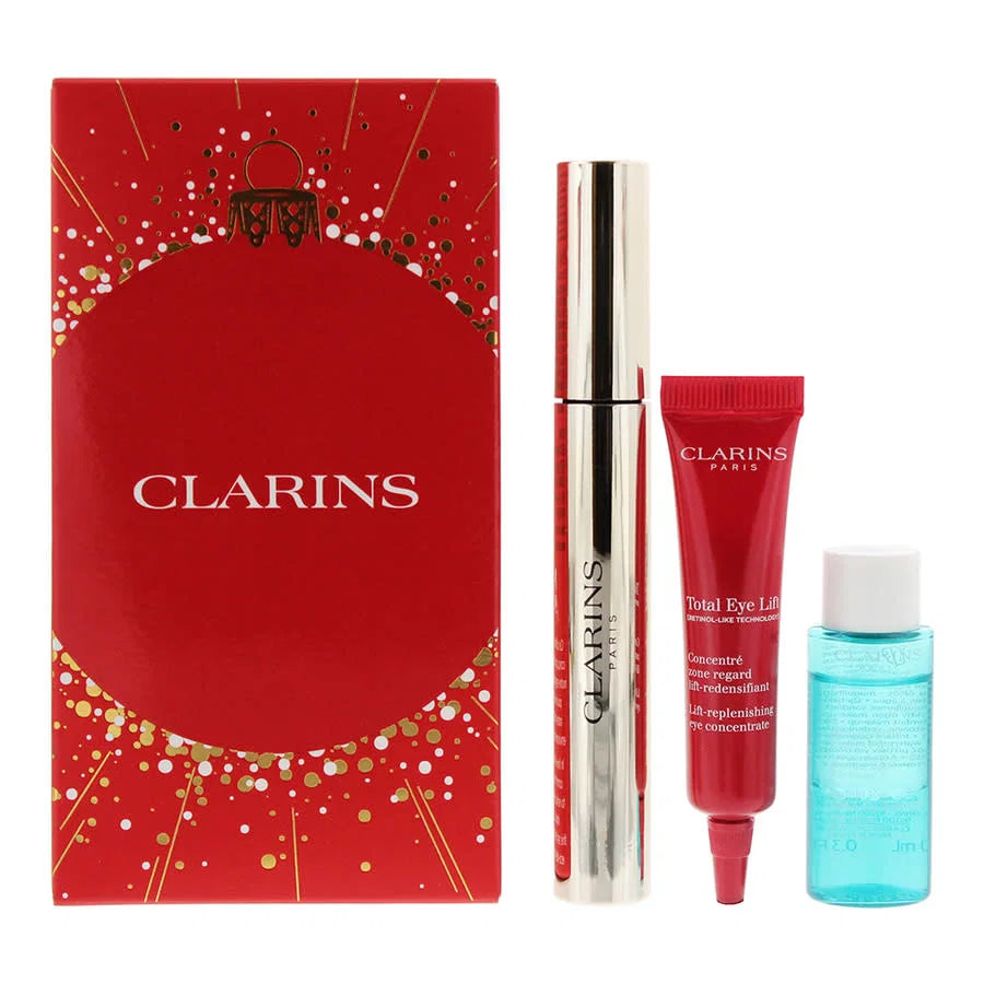 Set Clarins: Instant Eye, Makeup Remover Lotion, 10 ml + Total Eye, Lift, Eye Serum, 7 ml + Supra Volume, Volume, Mascara, 01, Intense Black, 8 ml