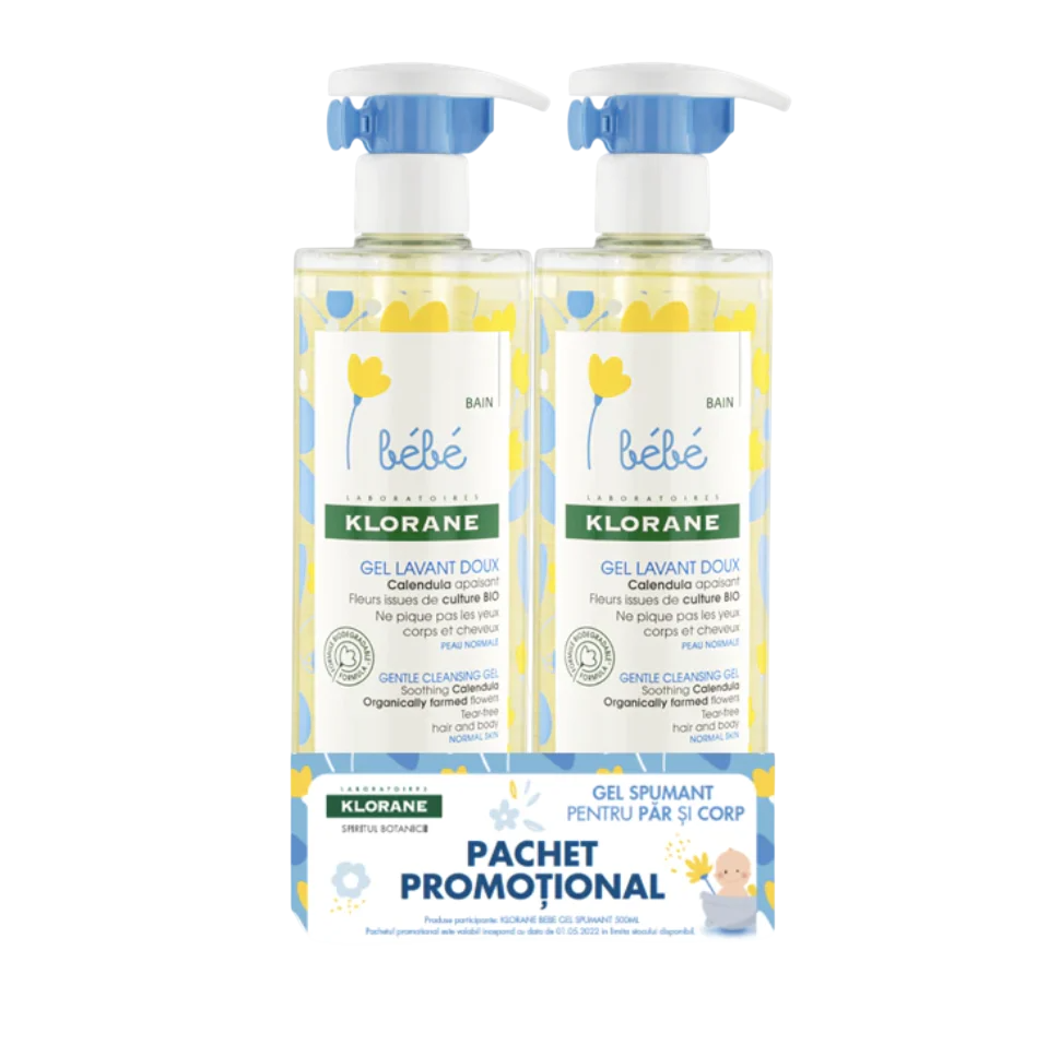 Set Duo, Klorane, Baby, Gentle Cleansing, Shower Gel, For Hair & Body, All Skin Types, 2 pcs, 500