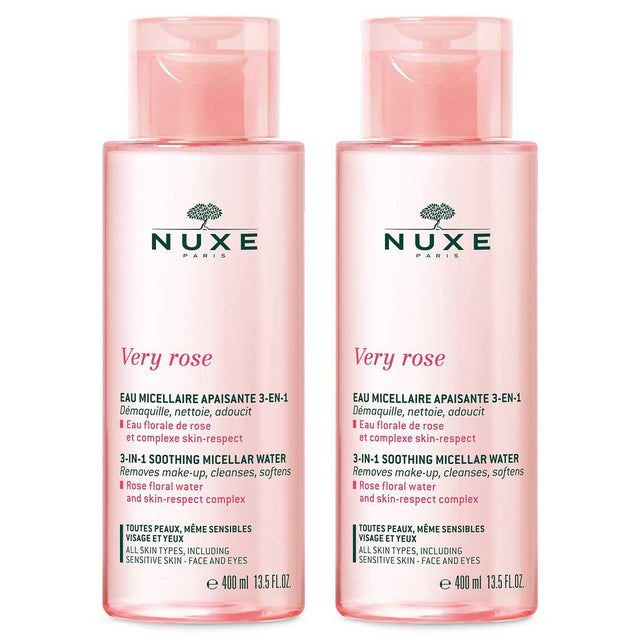 Дуо комплект, Nuxe, Very Rose, Мицеларна вода, За чувствителна кожа, 2 бр, 400 мл