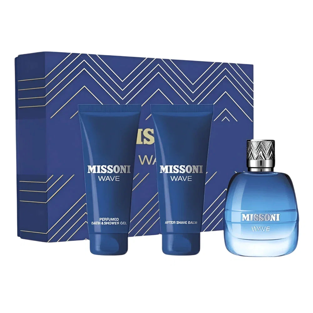 Set Missoni: Wave, Eau De Toilette, For Men, 100 ml + Wave, Moisturizing, After-Shave Balm, 100 ml + Wave, Cleansing & Refreshing, Shower Gel, For All Skin Types, 100 ml