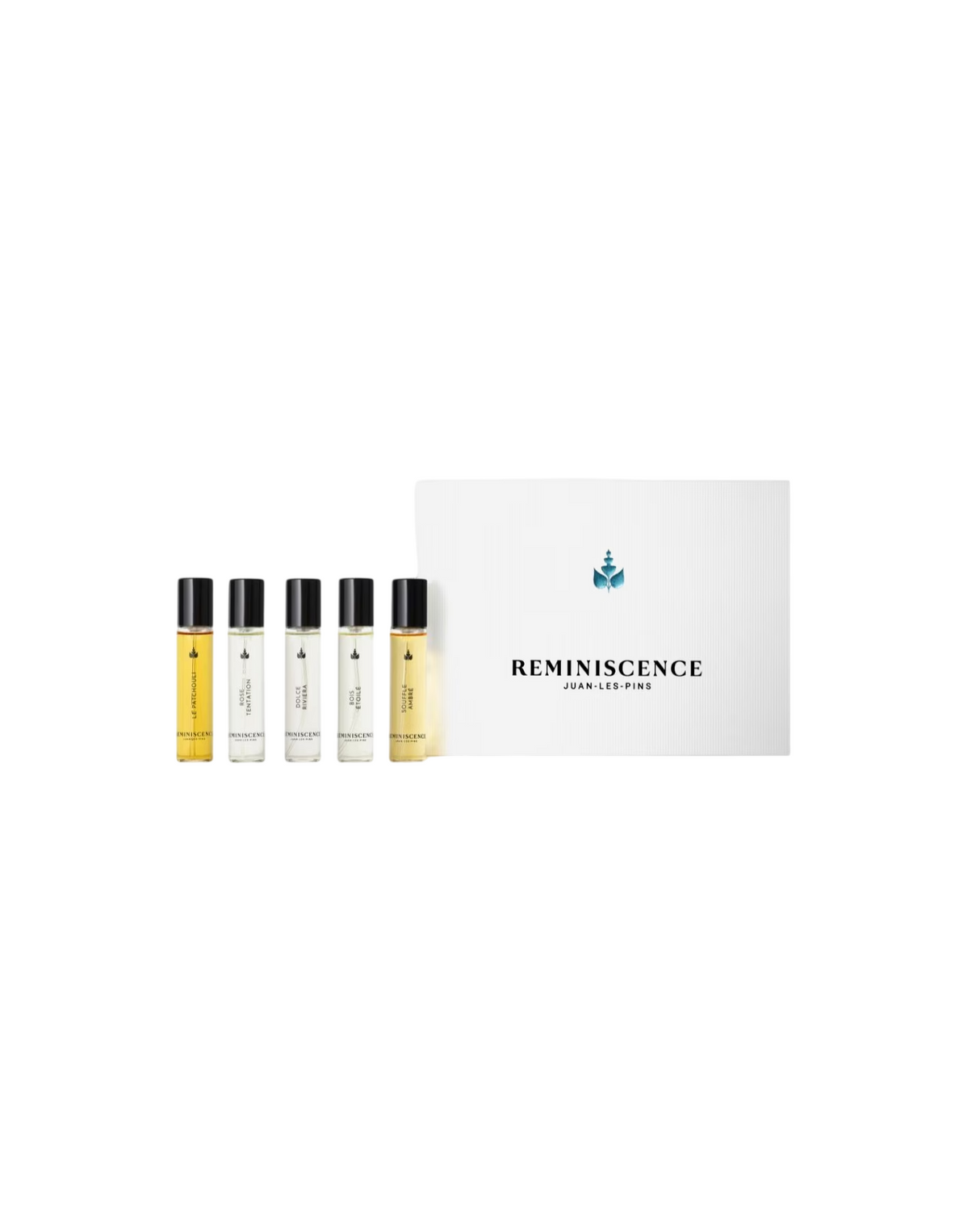 Set Reminiscence: Rose Tentation, Eau De Parfum, Unisex, 11 ml + Bois Etoile, Eau De Parfum, Unisex, 11 ml + Souffle Ambre, Eau De Toilette, Unisex, 11 ml + Le Patchouli, Eau De Toilette, Unisex, 11 ml + Dolce Riviera, Eau De Parfum, Unisex, 11 ml