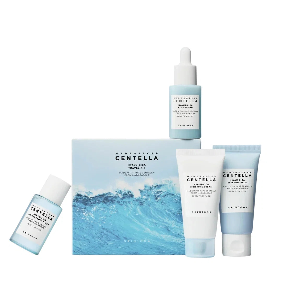 Set Skin1004: Hyalu-Cica, Brightening, Tonic Lotion, For Face, 30 ml + Hyalu-Cica, Moisturizing, Daily, Cream, For Face, 30 ml + Hyalu-Cica, Hydrating, Night Sleeping Mask, 30 ml + Hyalu-Cica, Moisturizing, Serum, For Face, 30 ml