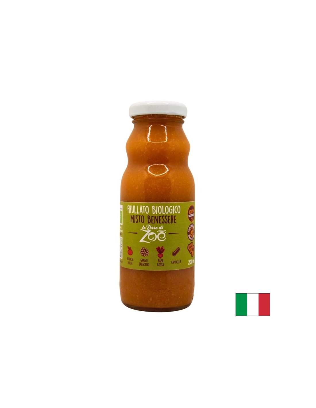Organic smoothie with blood orange juice, beetroot, buckwheat, cinnamon, 200 ml