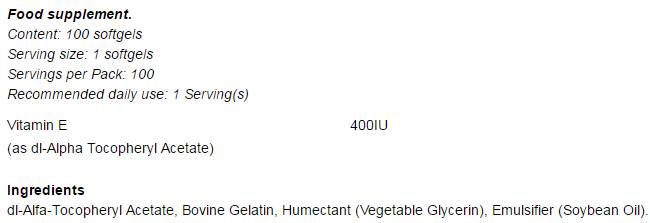Vitamin E Formula 400 IU - 100 Гел капсули - Feel You