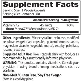 BEST Natural Vitamin K2 MK-7 45 mcg - 60 капсули - Feel You