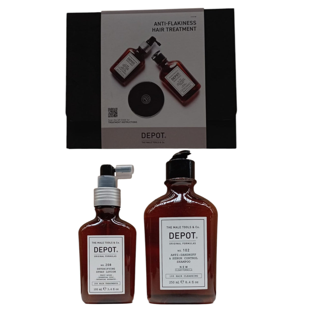 Consumer Kit C Set Depot: 100 Hair Cleansing No. 102, Botanical Complex, Hair Shampoo, Anti-Dandruff & Sebum Control, 250 ml + 200 Hair Treatments No. 208, Botanical Complex, Leave-In Scalp Treatment Lotion, For Detoxing, 100 ml - Feel You