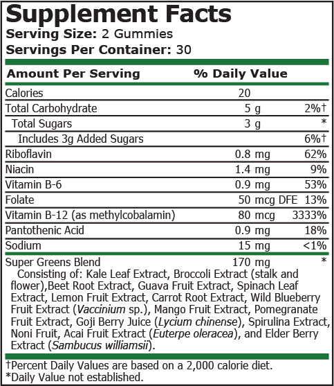 SUPER GREENS STRAWBERRY WATERMELON - 60 gummies