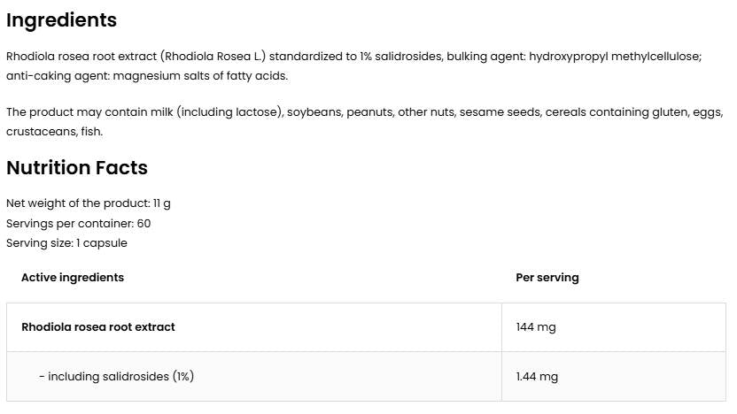 Rhodiola rosea 144 mg | Vege - 60 capsules