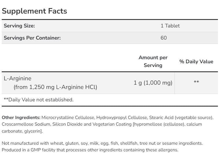 L-Arginine 1000 mg / Double Strength - 180 Таблетки - Feel You